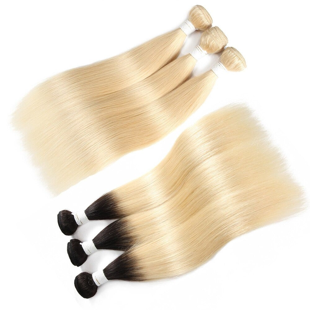 Brazilian Blonde 10A Grade #1B/613 Straight BUNDLES with CLOSURES & FR - GlamAura