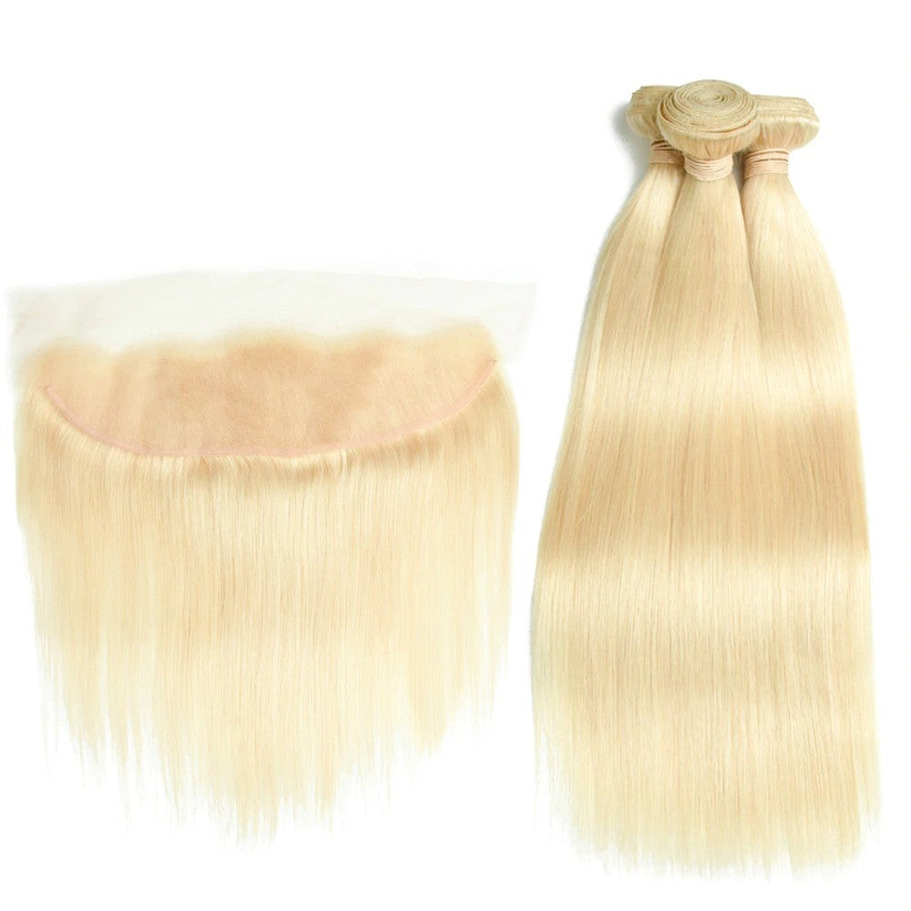 Brazilian Blonde 10A Grade #1B/613 Straight BUNDLES with CLOSURES & FR - GlamAura
