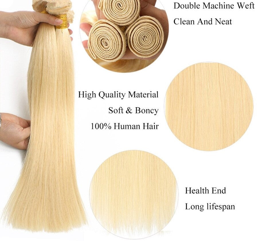Brazilian Blonde 10A Grade #1B/613 Straight BUNDLES with CLOSURES & FR - GlamAura