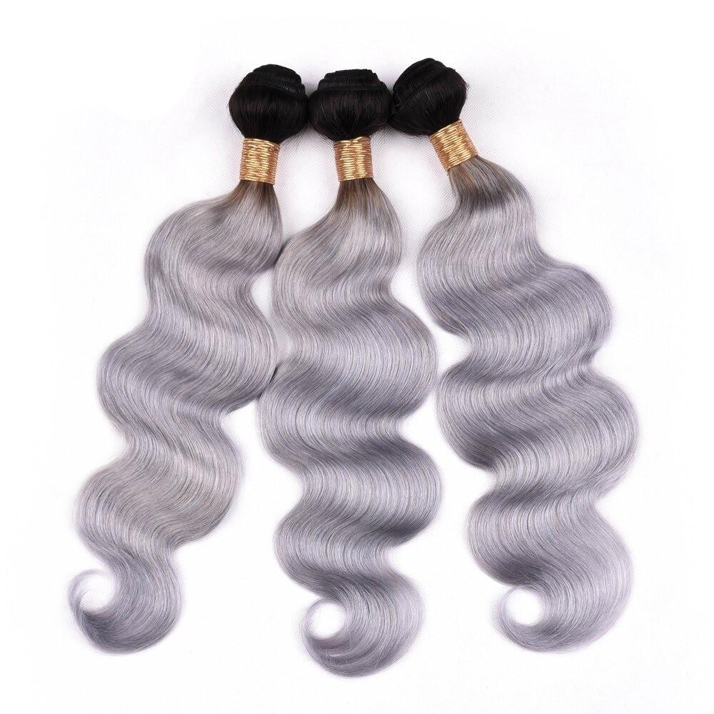Gray 10A Grade Silver #1B/ Silver 3/4 Body Wave BUNDLES with CLOSURES - GlamAura