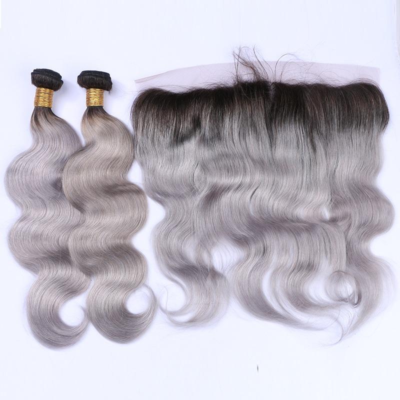Gray 10A Grade Silver #1B/ Silver 3/4 Body Wave BUNDLES with CLOSURES - GlamAura