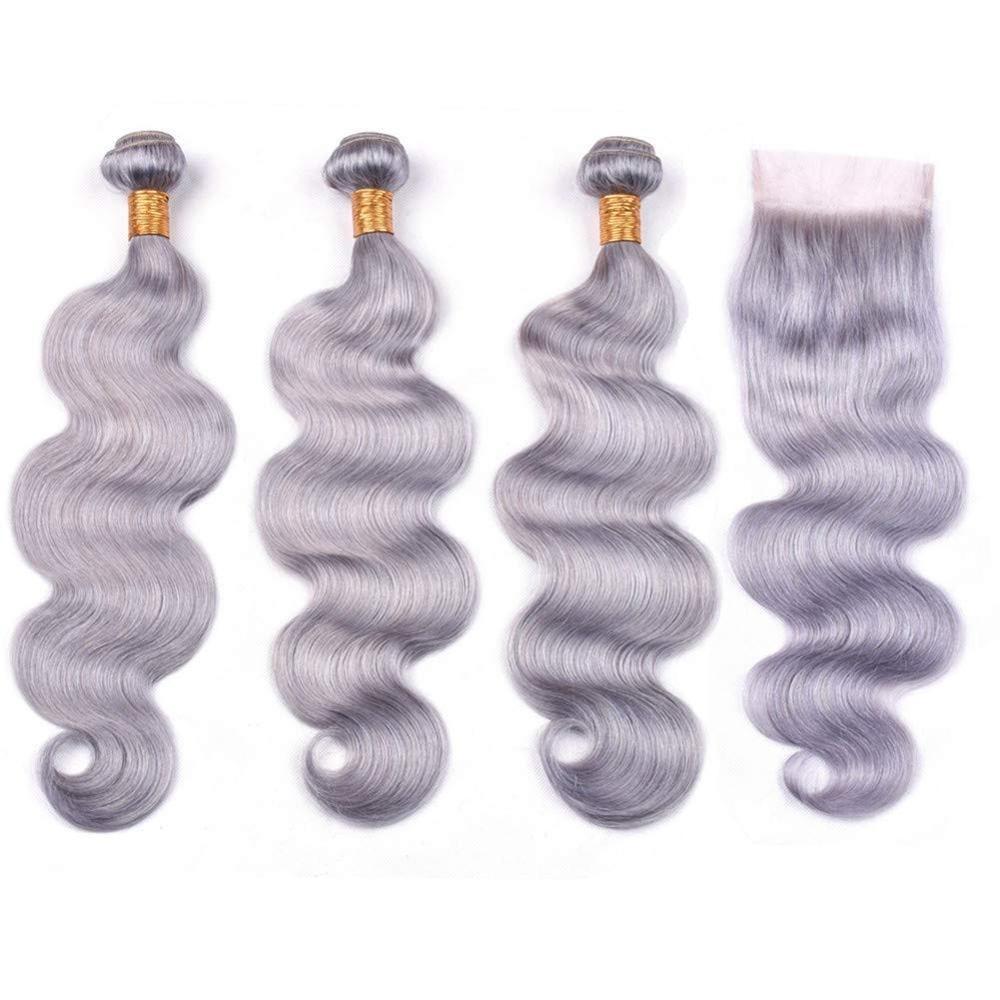 Gray 10A Grade Silver #1B/ Silver 3/4 Body Wave BUNDLES with CLOSURES - GlamAura