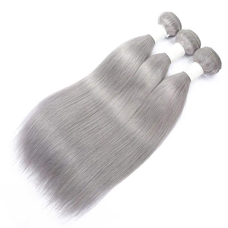 Gray 10A Grade Silver #1B/ Silver Straight 3/4 BUNDLES with CLOSURES & - GlamAura