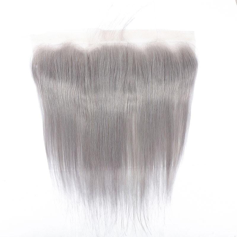 Gray 10A Grade Silver #1B/ Silver Straight 3/4 BUNDLES with CLOSURES & - GlamAura