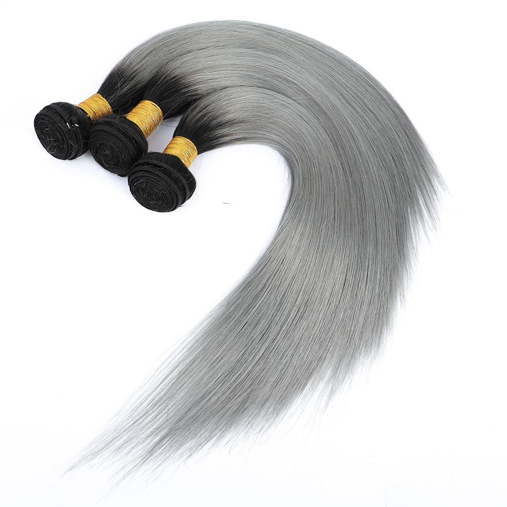 Gray 10A Grade Silver #1B/ Silver Straight 3/4 BUNDLES with CLOSURES & - GlamAura