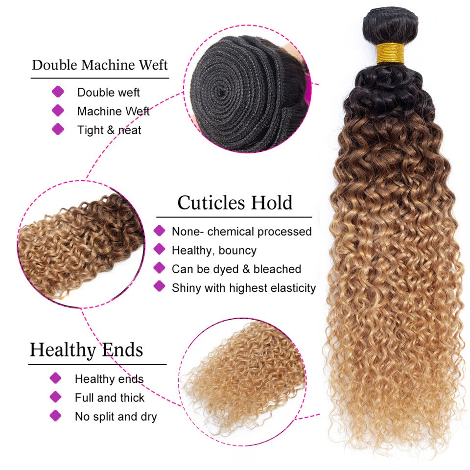 10A Grade Ombre #27 Kinky Curly #1B/4/27 BUNDLES with 4x4 CLOSURES & 1 - GlamAura