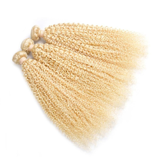 Blonde Kinky Curly #1B/613 Human Hair BUNDLES with CLOSURES & FRONTALS