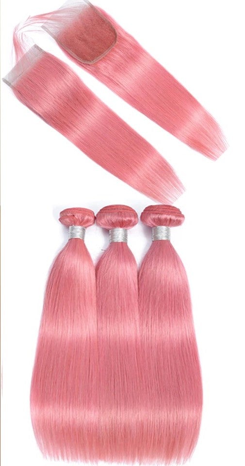#Pink 10A Grade #1B/Pink Straight 3/4 BUNDLES with CLOSURES & FRONTALS - GlamAura