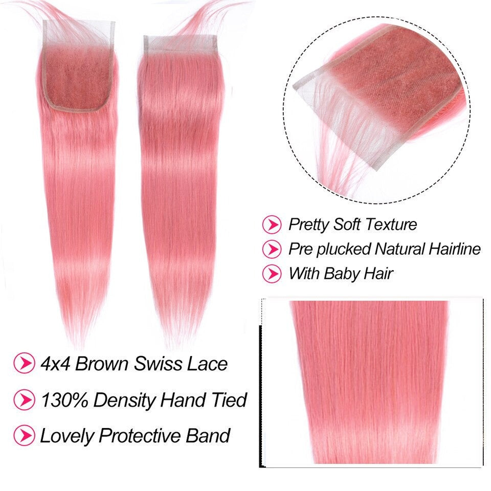 #Pink 10A Grade #1B/Pink Straight 3/4 BUNDLES with CLOSURES & FRONTALS - GlamAura
