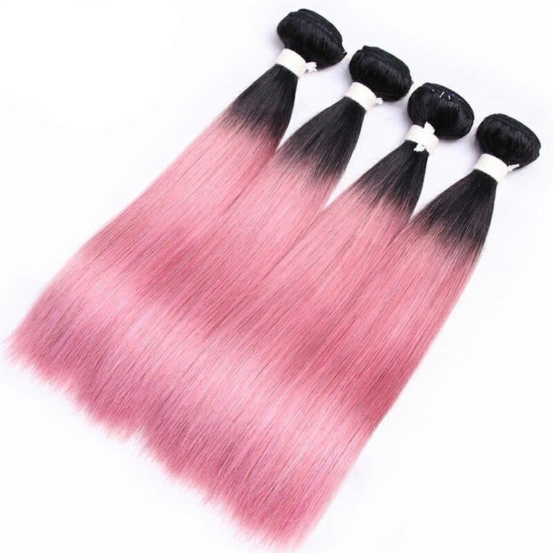#Pink 10A Grade #1B/Pink Straight 3/4 BUNDLES with CLOSURES & FRONTALS - GlamAura