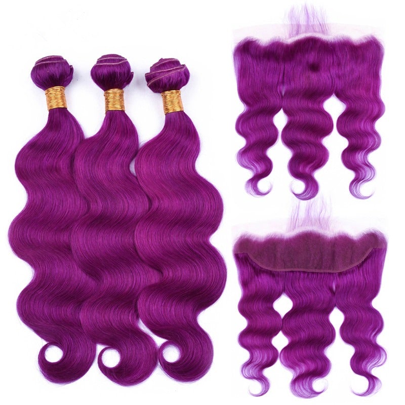 Body Wave 10A Grade Purples #1B/ purple 3/4 BUNDLES with CLOSURES & FR - GlamAura
