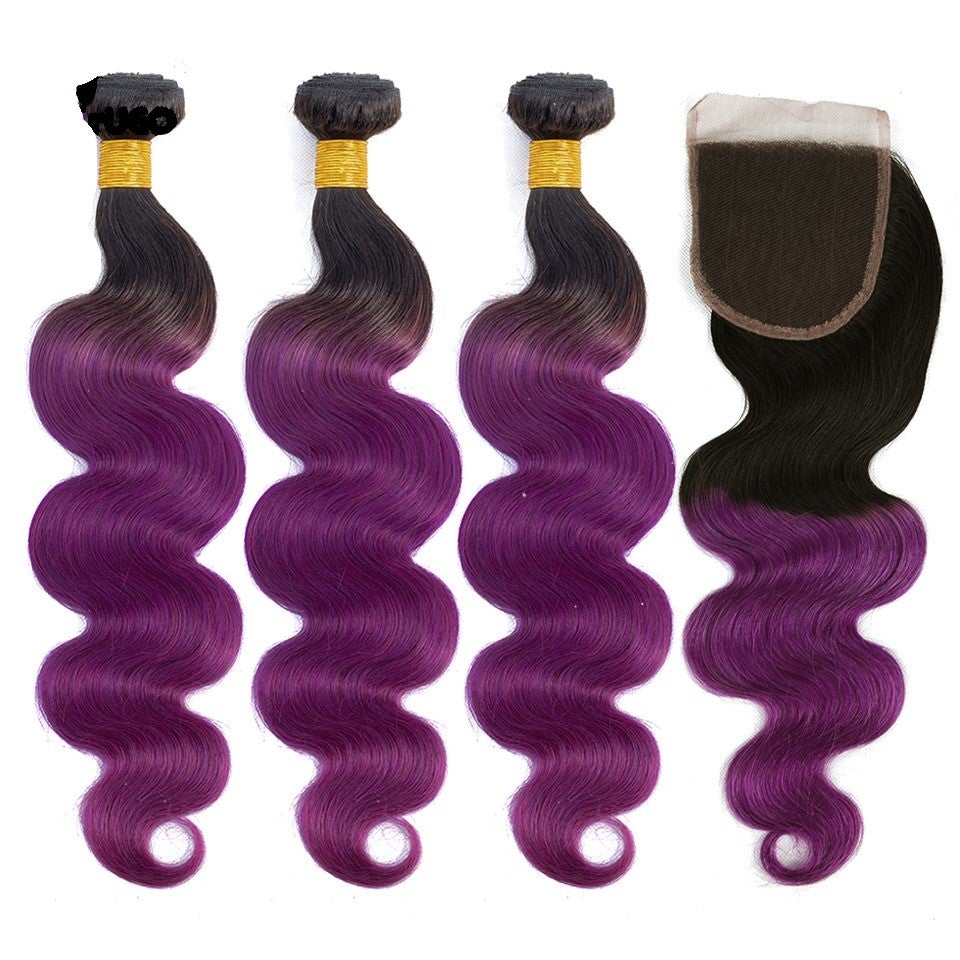 Body Wave 10A Grade Purples #1B/ purple 3/4 BUNDLES with CLOSURES & FR - GlamAura