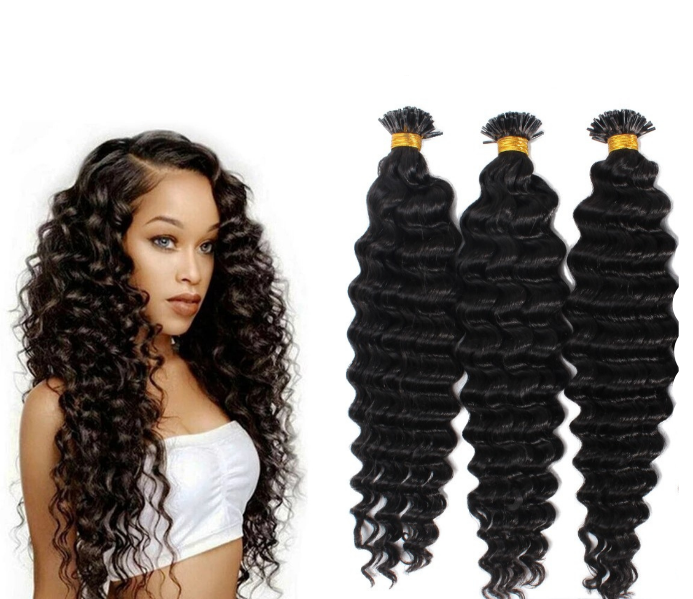Brazilian Deep Wave Human Hair i Tip Microlinks Bulk Braiding Human Ha - GlamAura