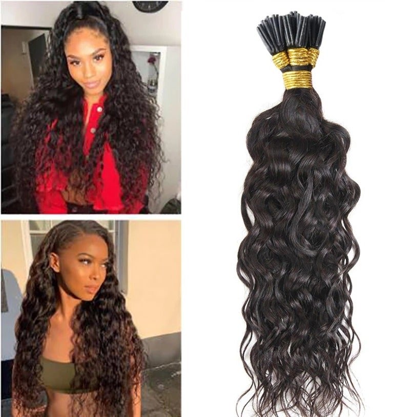 Water Wave Human Hair i Tip Microlinks Bulk Braiding Human Hair Bundle - GlamAura