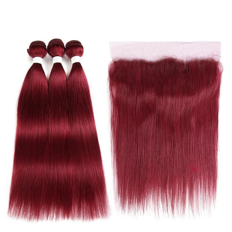 Burgundy 10A Grade 3/4 Straight #1B/Burgundy BUNDLES with CLOSURES & F - GlamAura