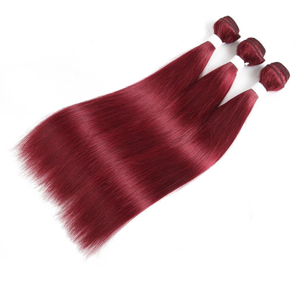 Burgundy 10A Grade 3/4 Straight #1B/Burgundy BUNDLES with CLOSURES & F - GlamAura