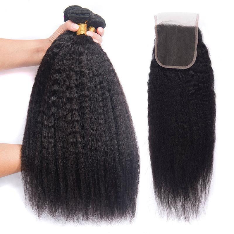 10A Grade 3/4 Kinky Straight Bundles With 4x4 Closures and 13x4 Fronta - GlamAura