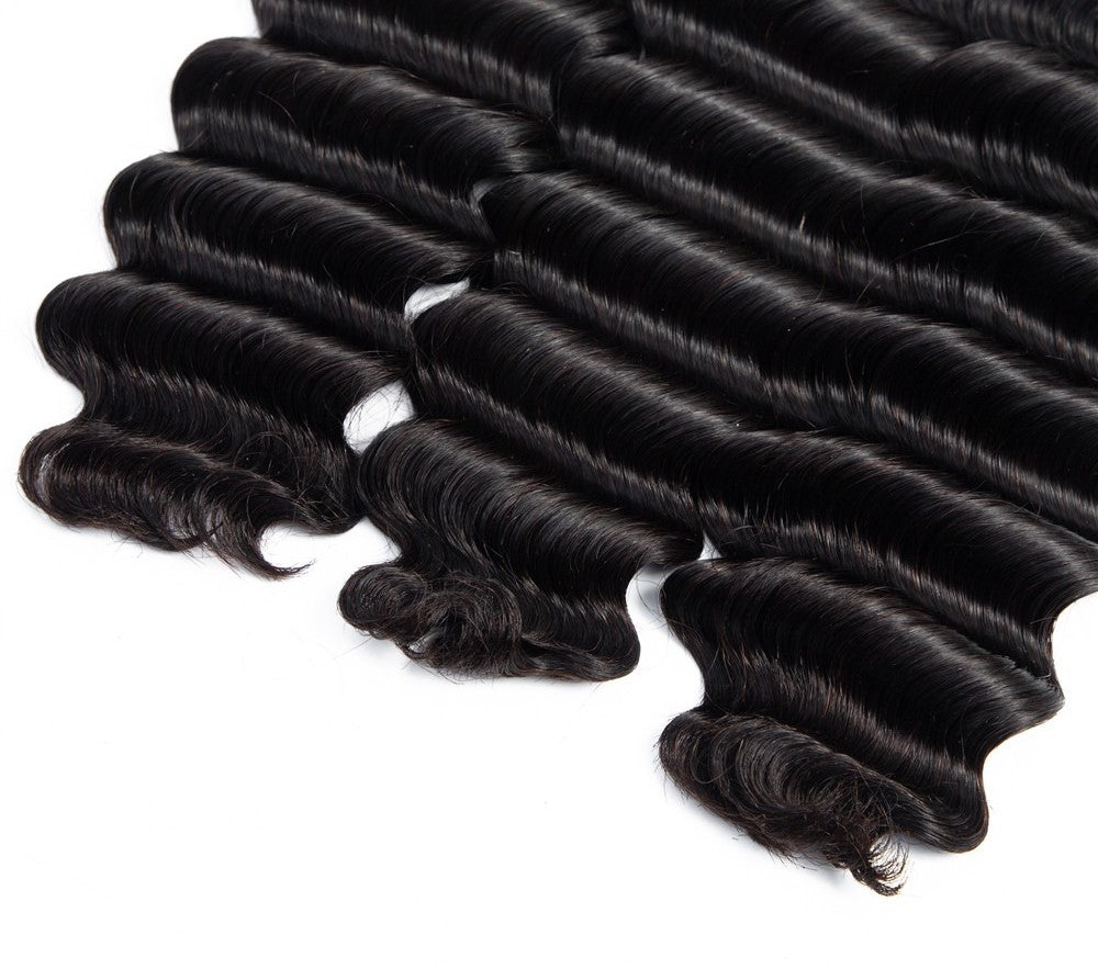 Brazilian 3/4 Fancy Deep Wavy Fumi Human Hair bundles with 4x4 Closure - GlamAura