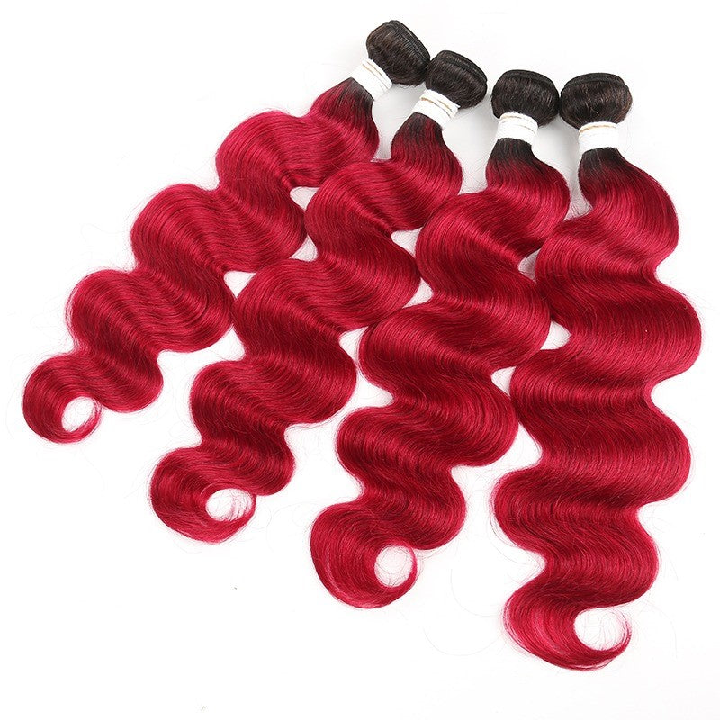 Burgundy 10A Grade Body Wave #1B/Burgundy BUNDLES with CLOSURES & FRON - GlamAura