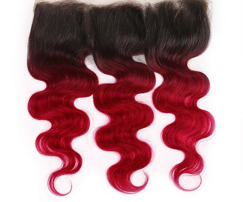 Burgundy 10A Grade Body Wave #1B/Burgundy BUNDLES with CLOSURES & FRON - GlamAura