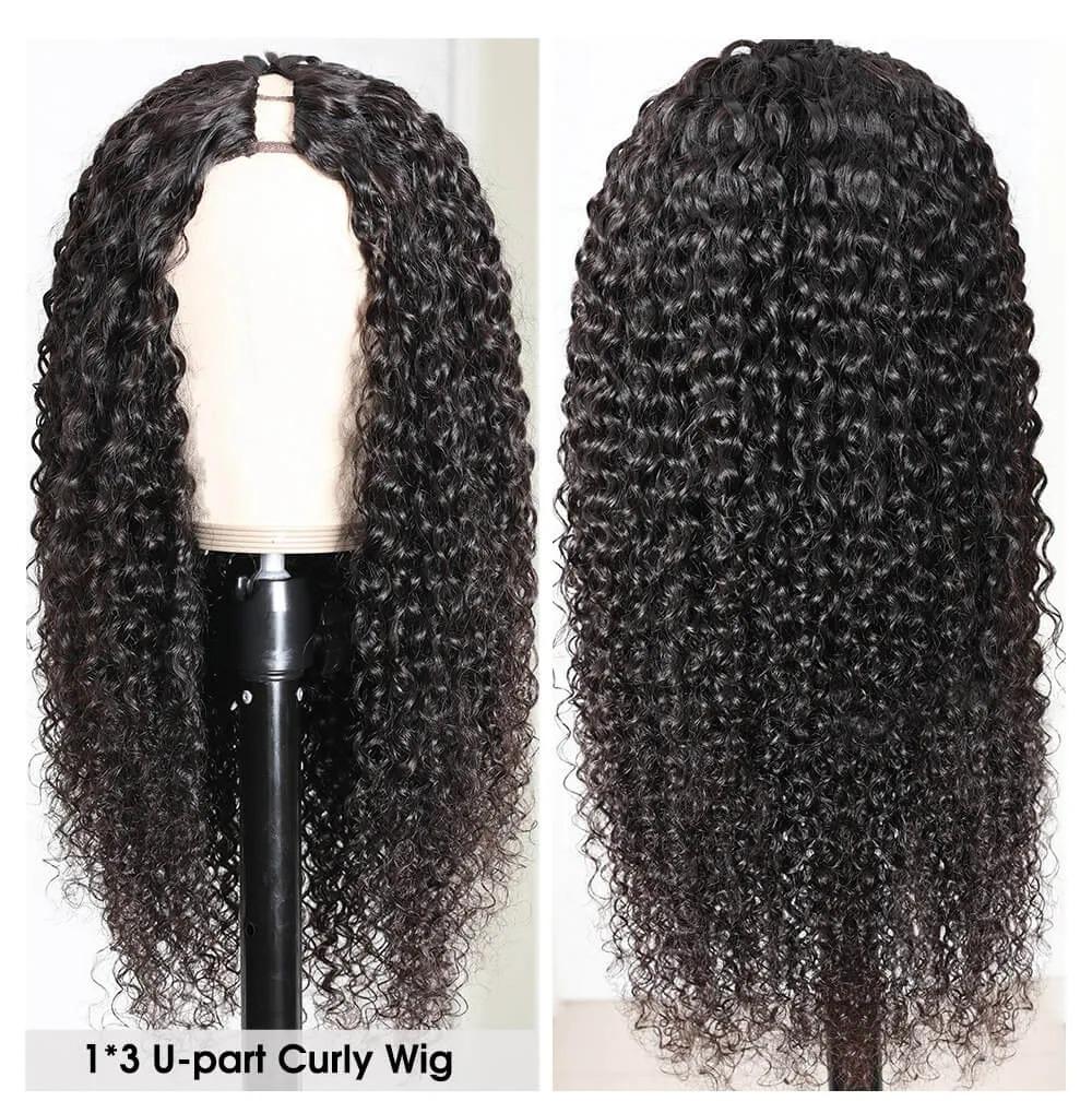 U Part Wig Jerry Curl Human Hair Wigs For Black Women Brazilian Remy H - GlamAura