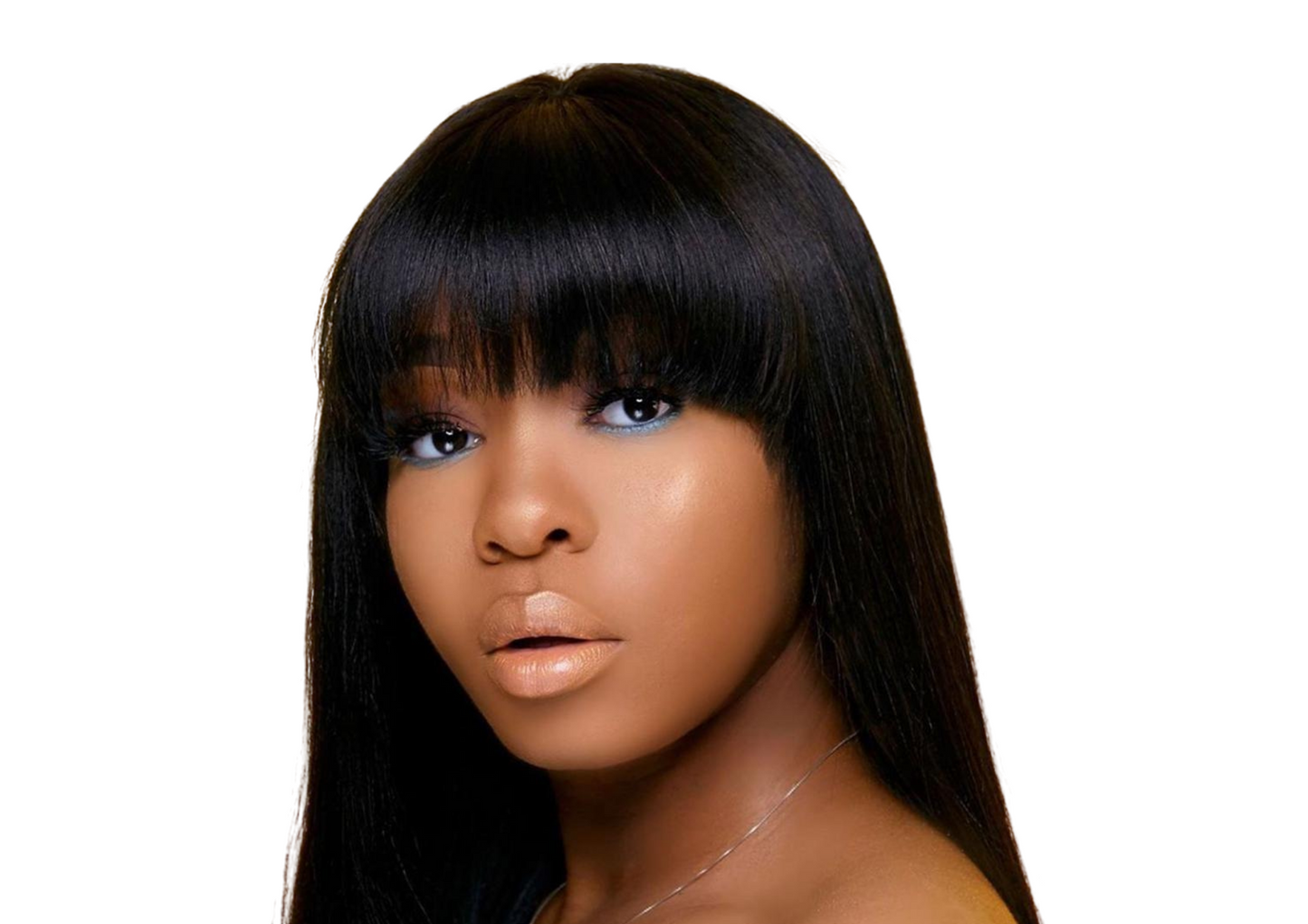 Straight Human Hair Wigs With Bangs Full Machine Made Brazilian Human - GlamAura