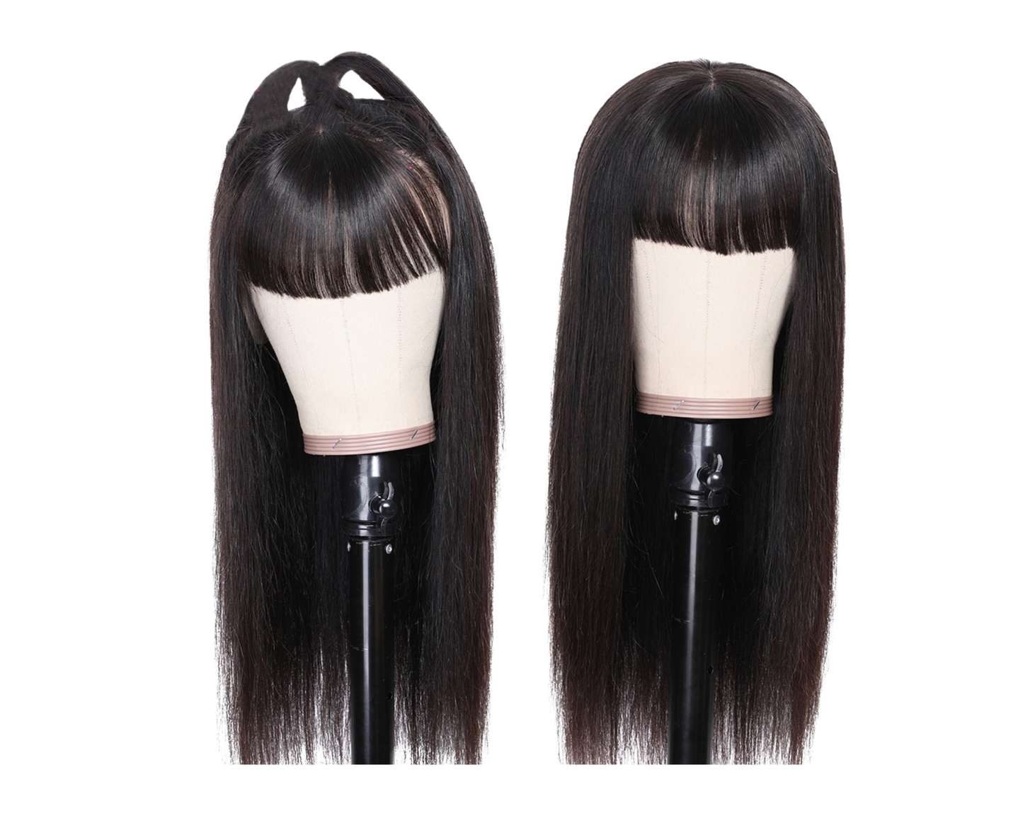 Straight Human Hair Wigs With Bangs Full Machine Made Brazilian Human - GlamAura