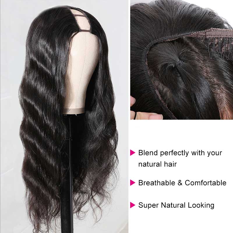 U Part Wig Body Wave Human Hair Wigs For Black Women Brazilian Remy Ha - GlamAura