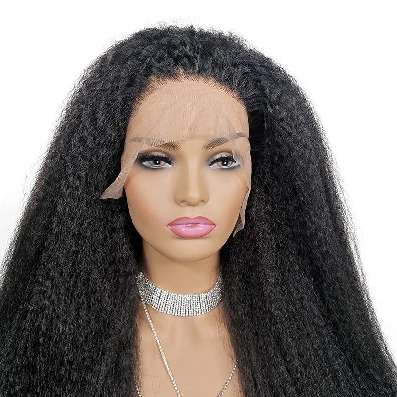 13x4 HD Transparent Lace Frontal Kinky Straight Human Hair Wigs 200% D - GlamAura