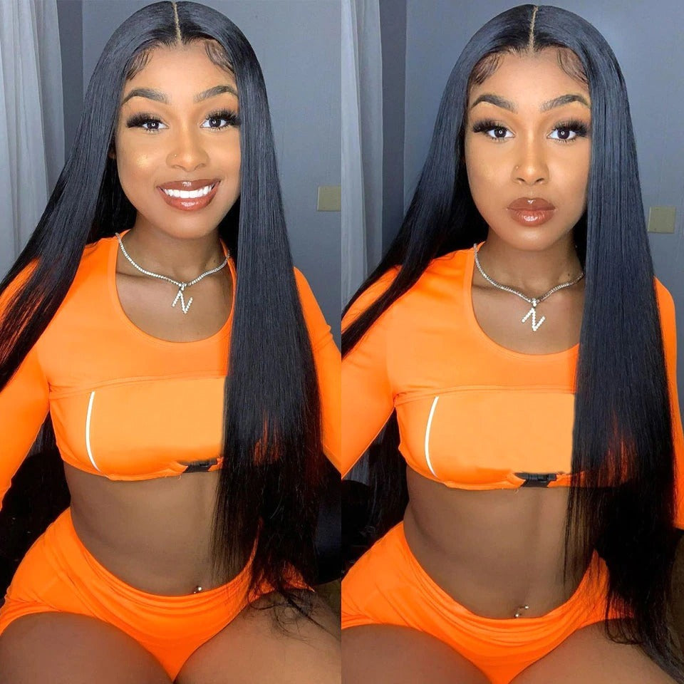 13x4 HD Transparent Lace Frontal Straight Human Hair Wigs 200% Density - GlamAura