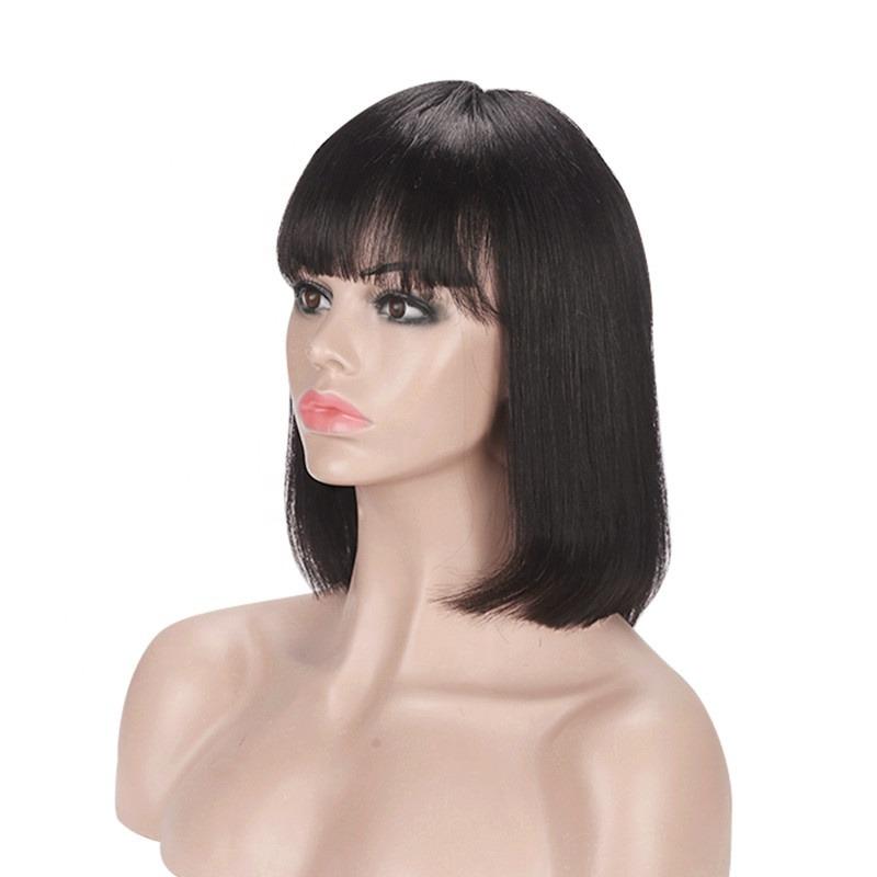 Straight Bob Human Hair Wigs with Bangs for Black Women Brazilian Full - GlamAura