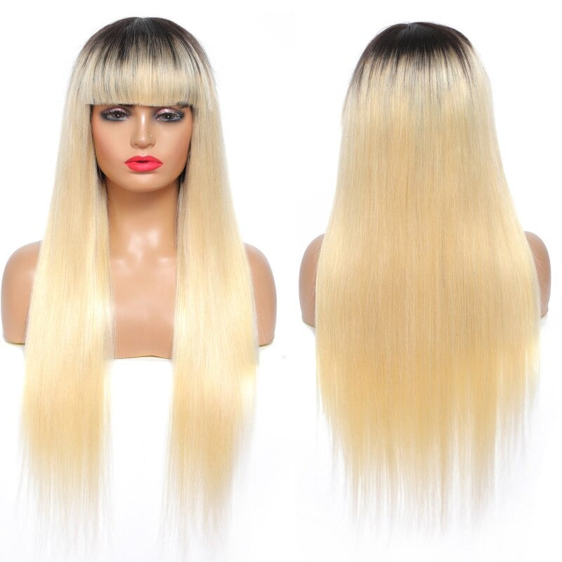 #1B/613 Straight 180% Density #613 Wig with Bang 200% Density Human - GlamAura