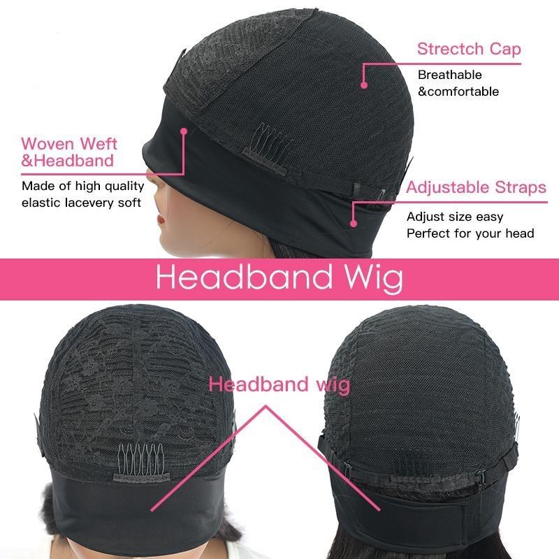 BeuMax Headband Loose Deep wave Scarf Human Hair Wigs - GlamAura