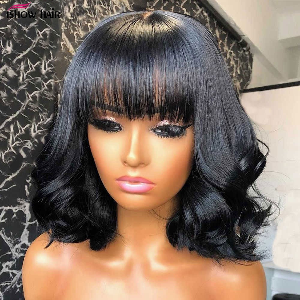 Short Bob Body Wave Human Hair Wig with Bang - GlamAura