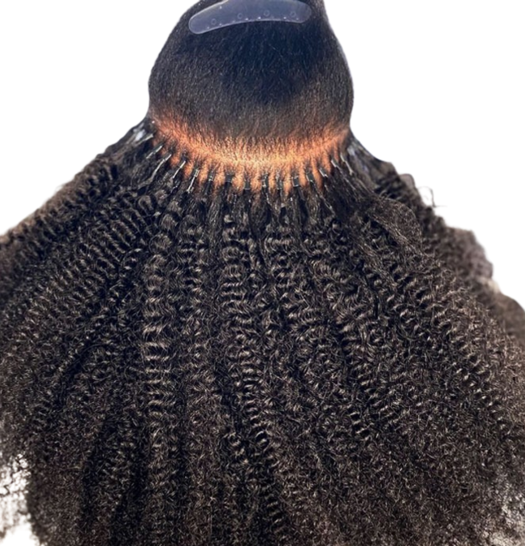 Mongalian Afro Kinky Curly i Tip Microlinks Braiding Human Hair Extens - GlamAura