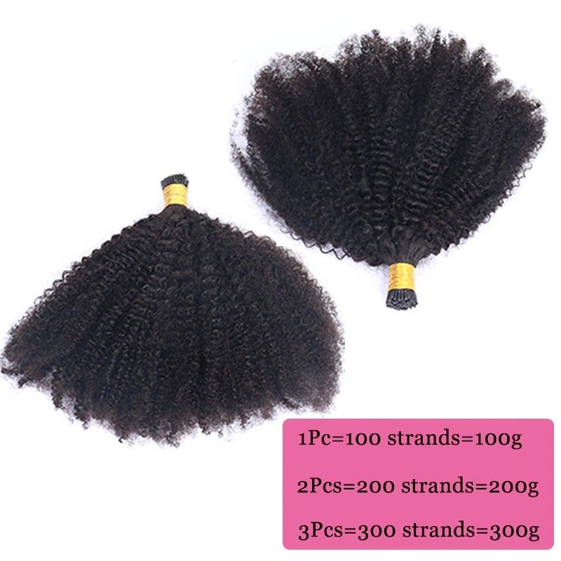 Mongalian Afro Kinky Curly i Tip Microlinks Braiding Human Hair Extens - GlamAura