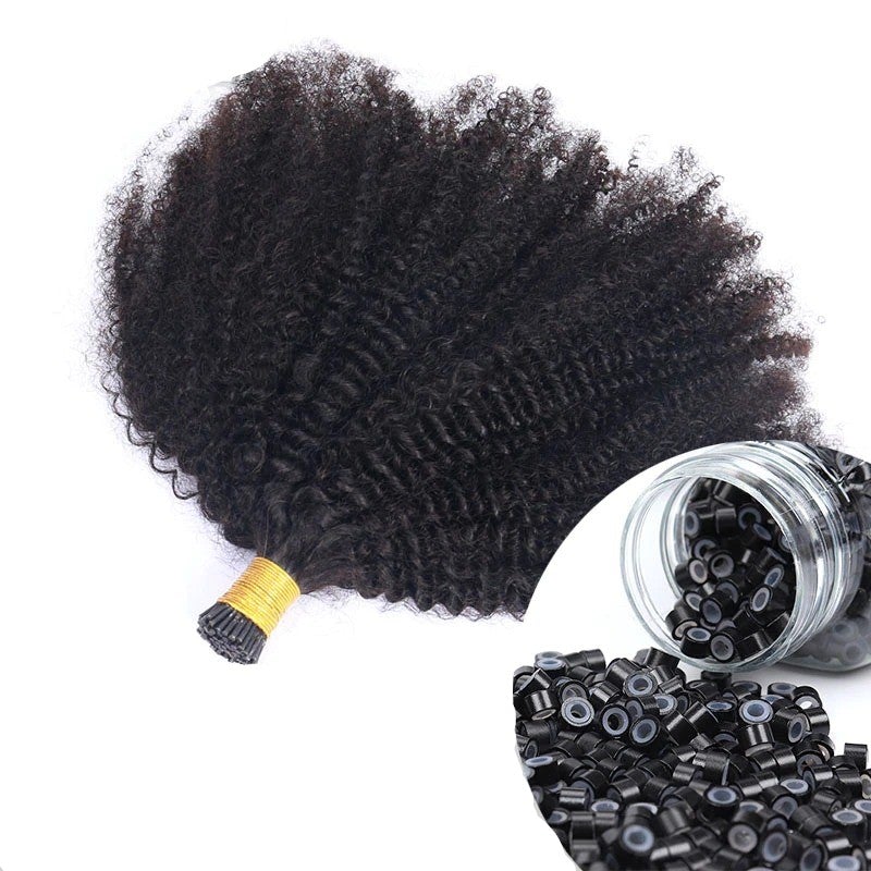 Mongalian Afro Kinky Curly i Tip Microlinks Braiding Human Hair Extens - GlamAura