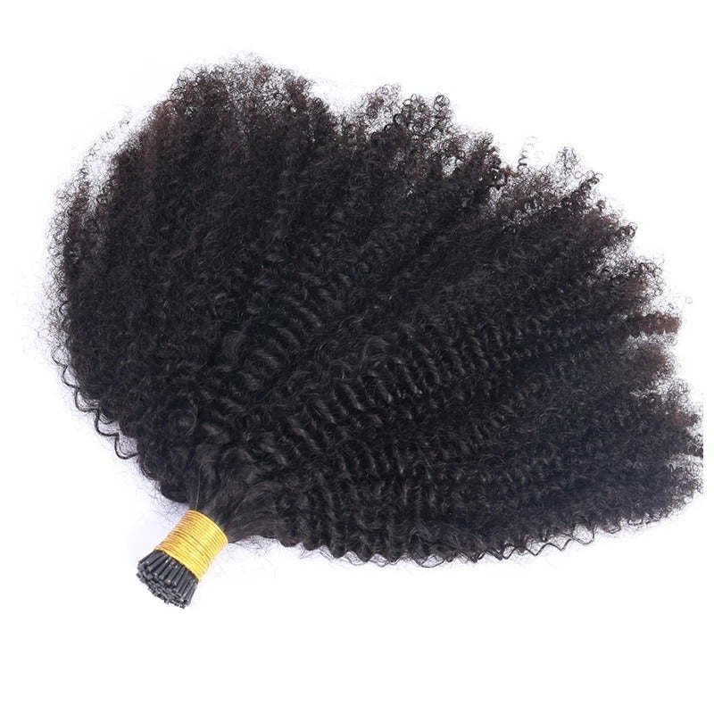 Mongalian Afro Kinky Curly i Tip Microlinks Braiding Human Hair Extens - GlamAura