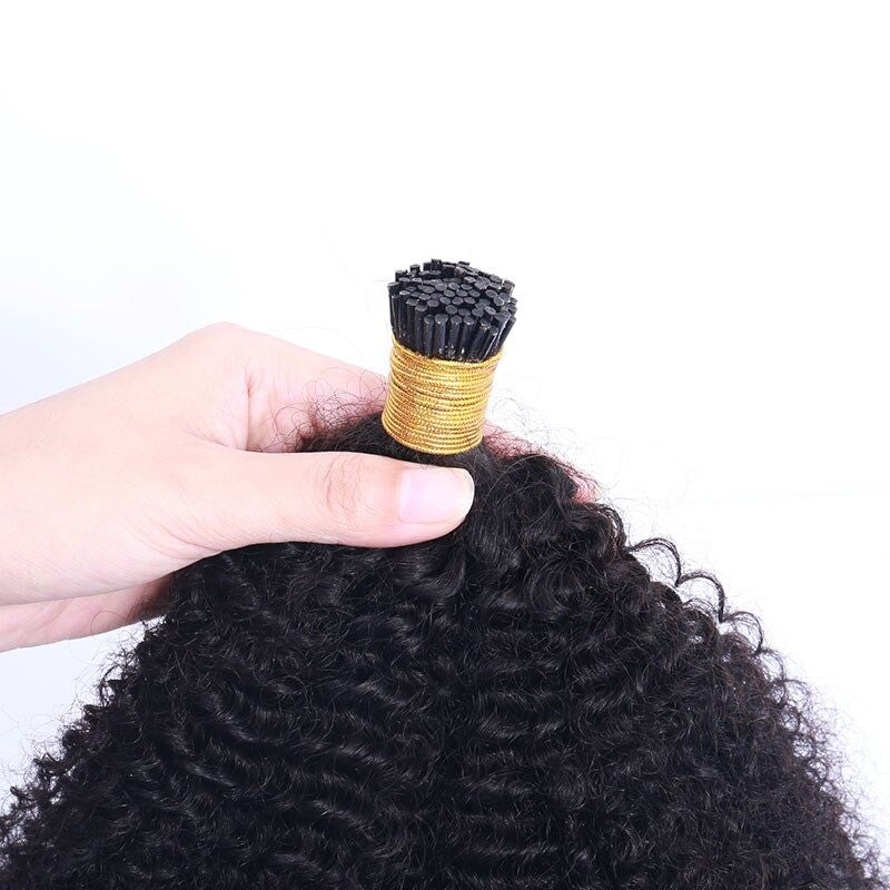 Mongalian Afro Kinky Curly i Tip Microlinks Braiding Human Hair Extens - GlamAura