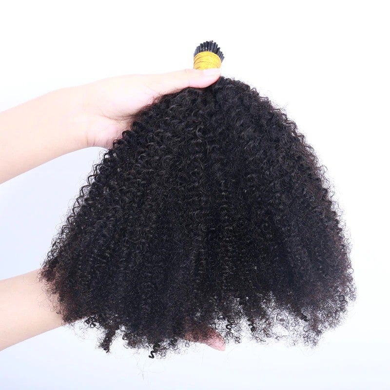 Mongalian Afro Kinky Curly i Tip Microlinks Braiding Human Hair Extens - GlamAura
