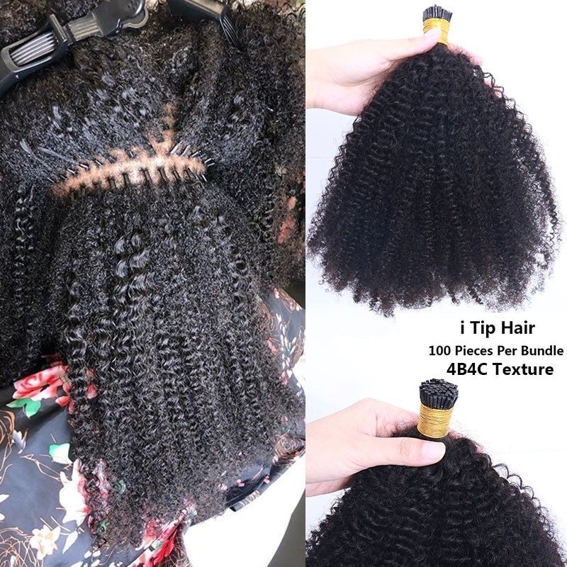 Mongalian Afro Kinky Curly i Tip Microlinks Braiding Human Hair Extens - GlamAura