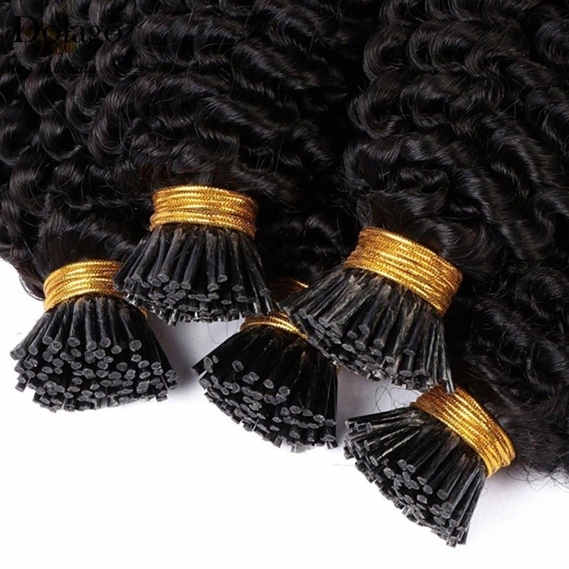 Mongalian Afro Kinky Curly i Tip Microlinks Braiding Human Hair Extens - GlamAura