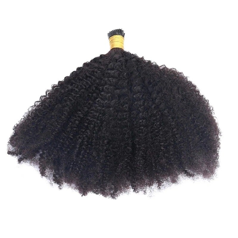 Mongalian Afro Kinky Curly i Tip Microlinks Braiding Human Hair Extens - GlamAura