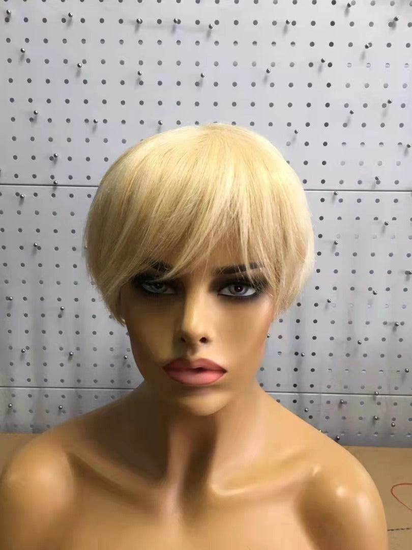 6inch #Burg Pixie Short Cut 100% Straight Human Hair Wig with Bangs Br - GlamAura