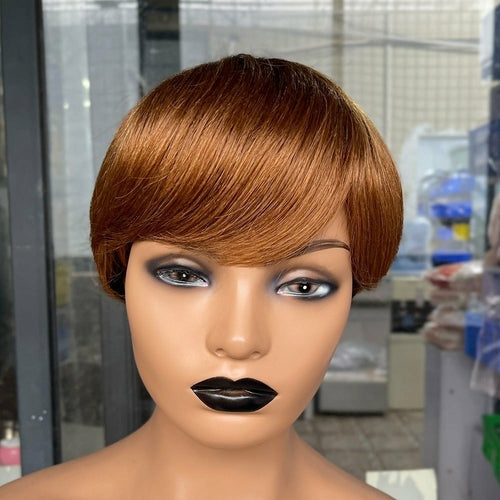 6inch #Burg Pixie Short Cut 100% Straight Human Hair Wig with Bangs Br - GlamAura