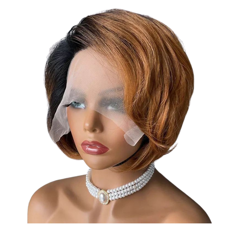 Ombre Short Bob Pixie Cut 13x4x1 T Lace Front Straight Human Hair Wigs - GlamAura