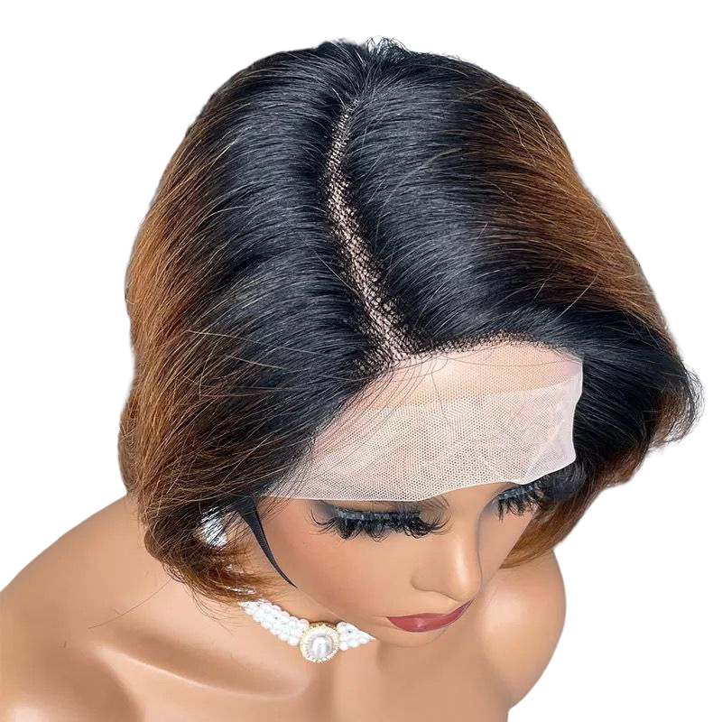 Ombre Short Bob Pixie Cut 13x4x1 T Lace Front Straight Human Hair Wigs - GlamAura