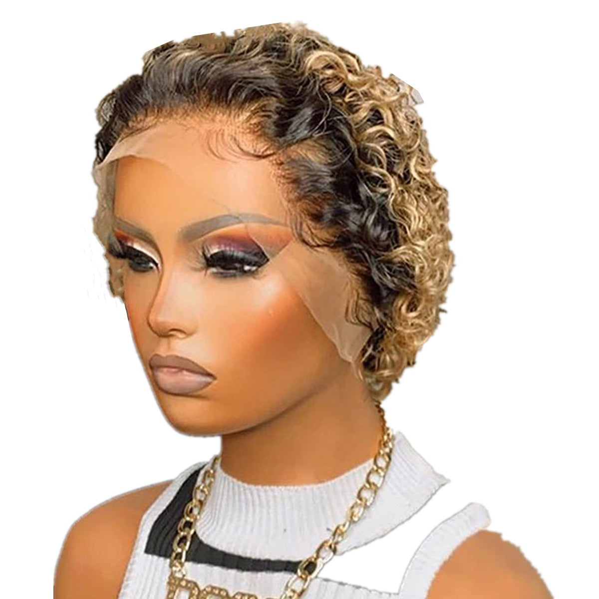 Ombre Short Pixie Cut 13x4x1 T Lace Front Curly Human Hair Wigs 8 Inch - GlamAura