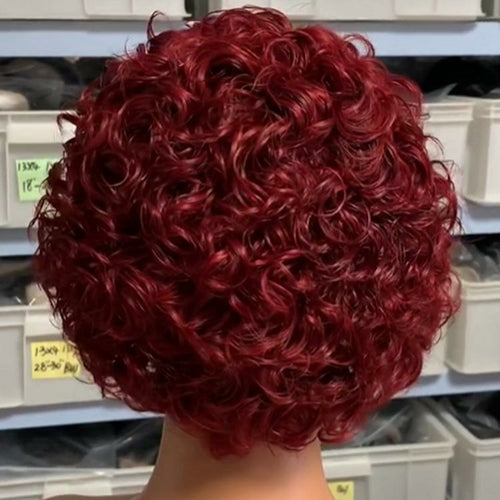Ombre Short Pixie Cut 13x4x1 T Lace Front Curly Human Hair Wigs 8 Inch - GlamAura