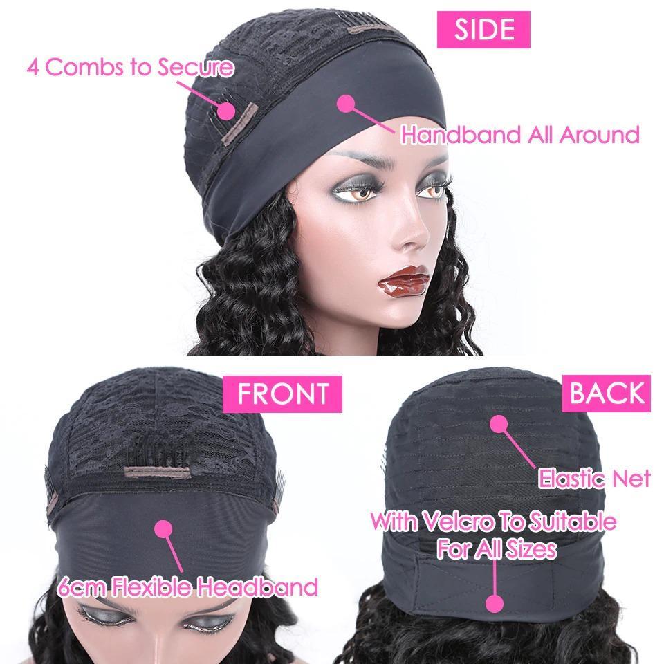Headband Wig Kinky Curly Human Hair Scarf Wig No GLUE Easy Wear - GlamAura